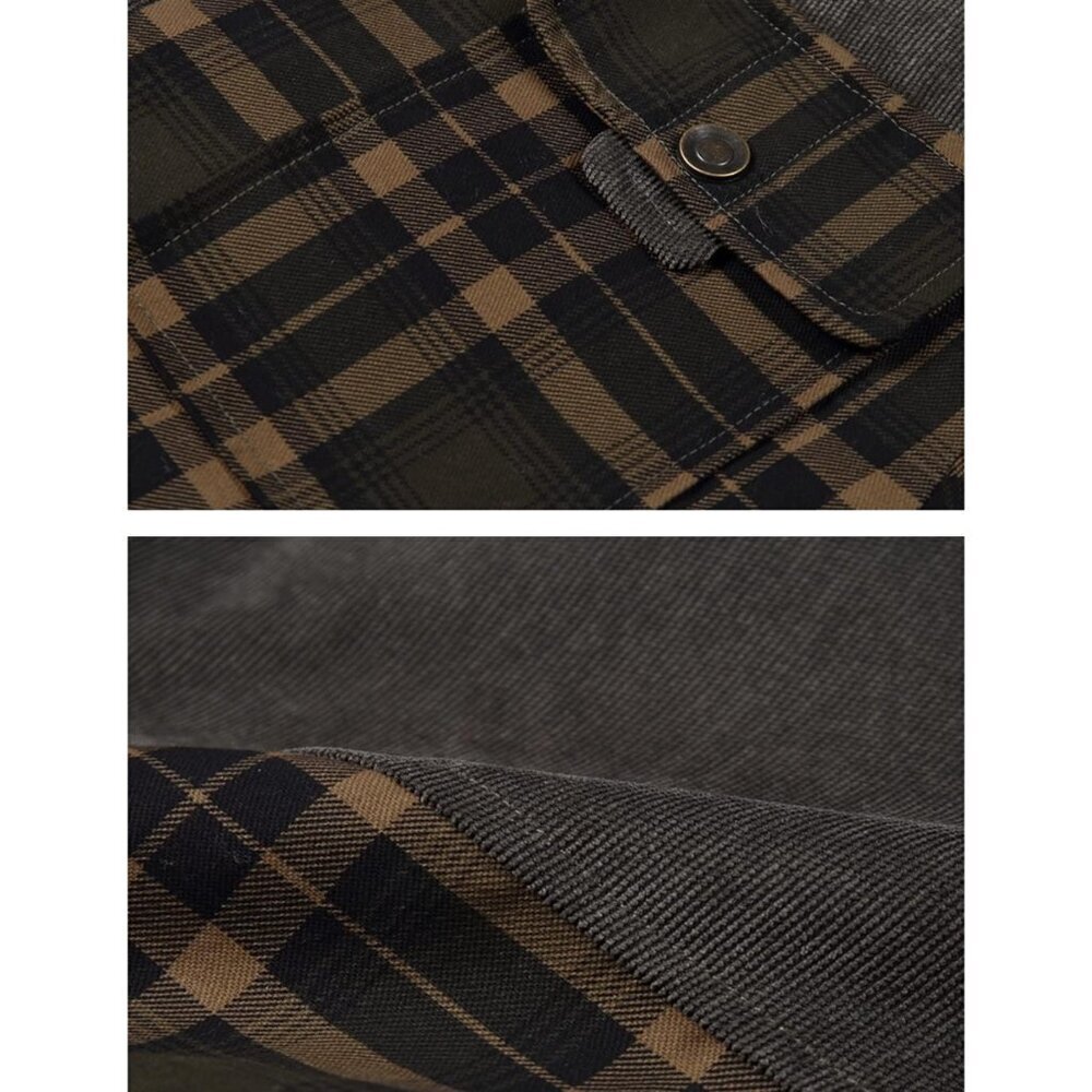 Men's Dark Green Long Sleeve Sherpa Lined Flannel Shirt Jacket Fleeces - Picture 6 of 7